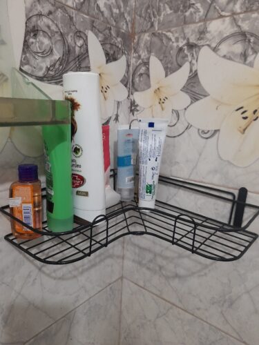 Bathroom kitchen Punch Corner Frame Shower Shelf Wrought Iron Shampoo Storage Rack Holder photo review