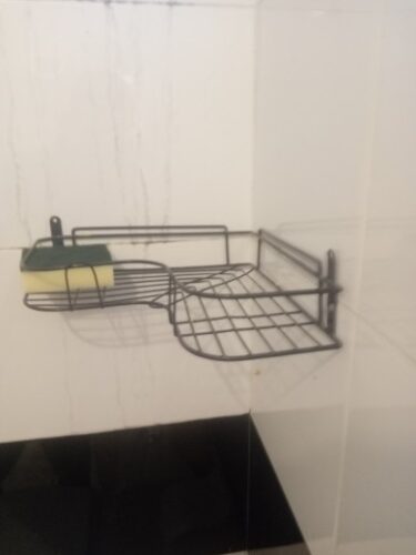 Bathroom kitchen Punch Corner Frame Shower Shelf Wrought Iron Shampoo Storage Rack Holder photo review